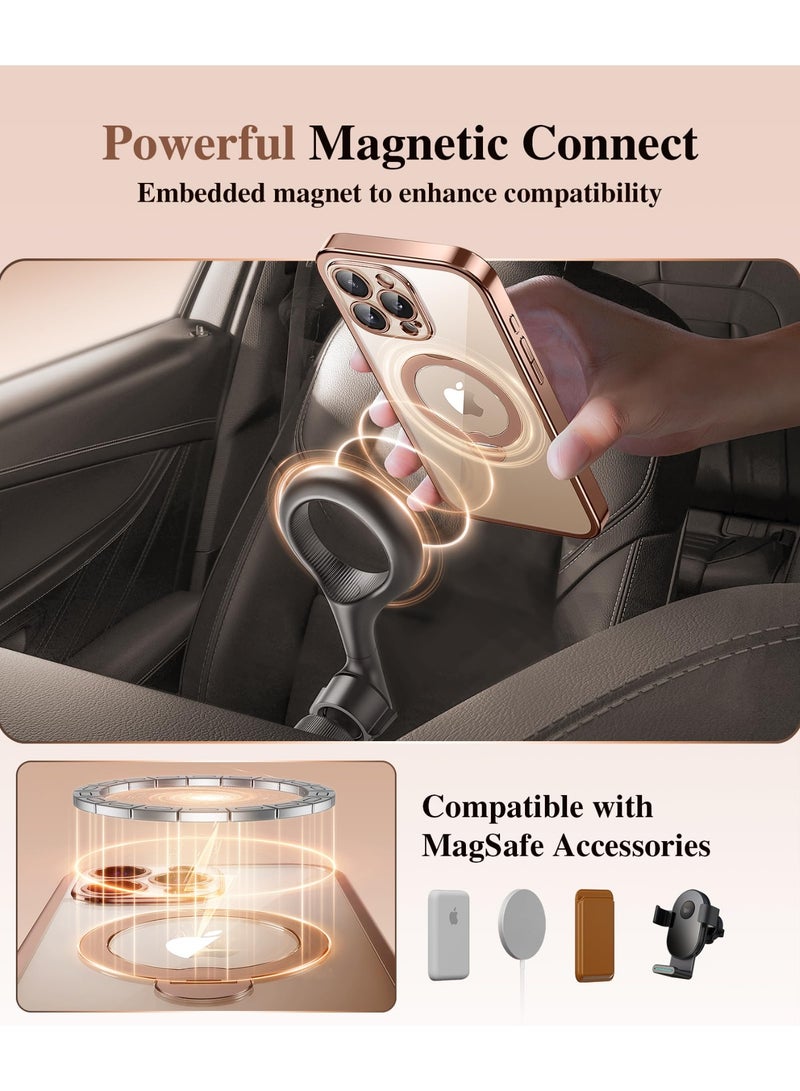 بيرفي جراب لهاتف آيفون 16 برو ماكس، متوافق مع MagSafe، مزوّد بواقي شاشة زجاج مقوّى بدرجة صلابة 9H مدمج وحامل مغناطيسي دوّار بزاوية 360 درجة، حماية كاملة للجهاز، مقاوم للصدمات، جراب شفاف لهاتف 16 برو ماكس مقاس 6.9 بوصة، ذهبي صحراوي. - Image 4